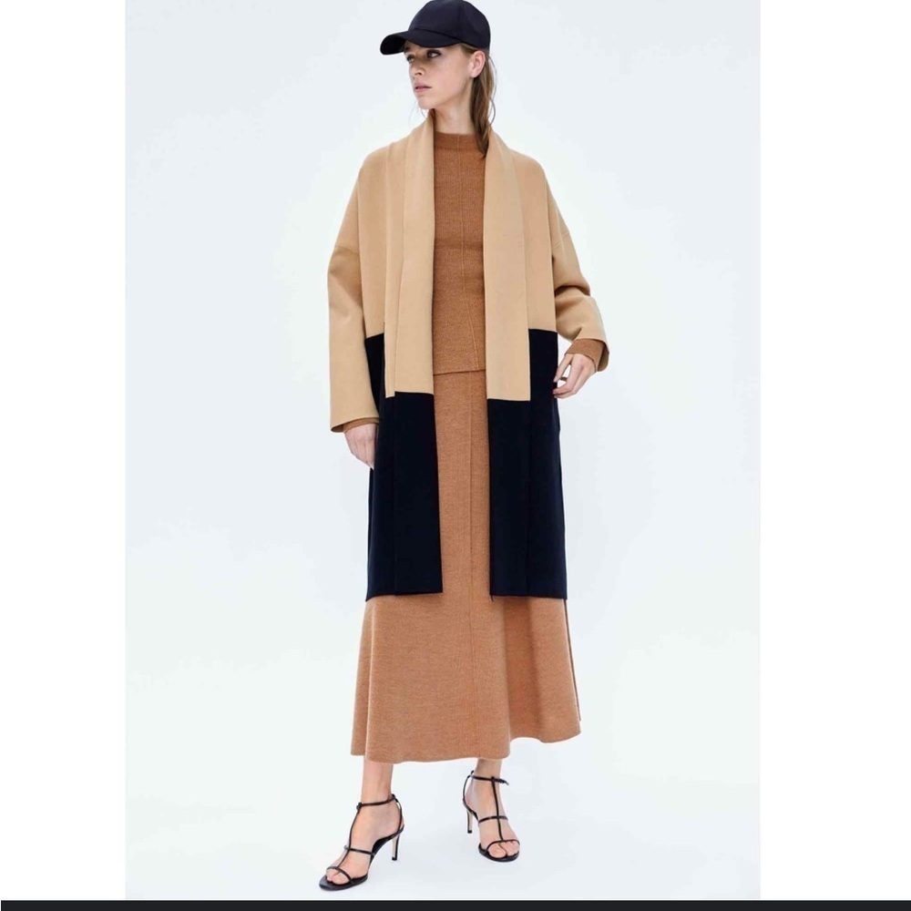 Rare and hard to find Zara camel and black long cardigan coat size medium